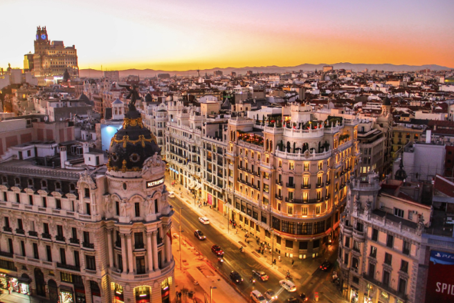 photo of Madrid, Spain skyline at sunset